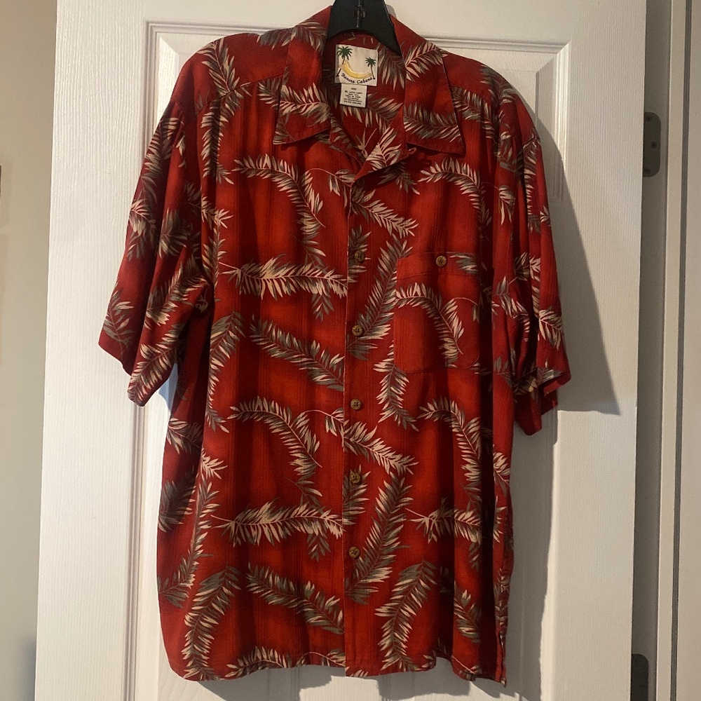 TROPICAL BANANA CABANA MENS BURGUNDY SILK BUTTON DOWN SHIRT XL